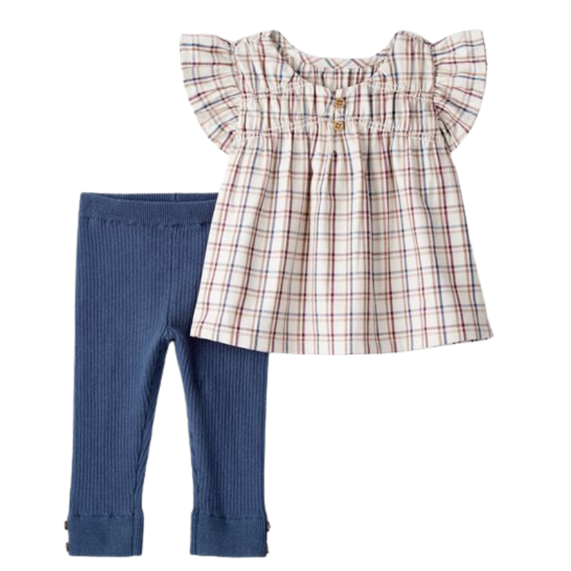 Conjunto de blusa a cuadros y leggings para bebita