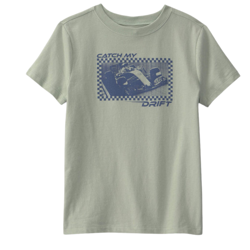 Camiseta manga corta con estampado de auto de carreras para niño