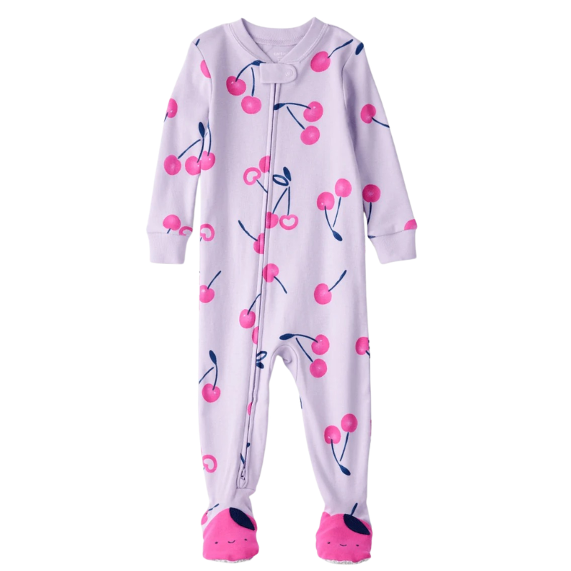 Pijama de 1 pieza con pie y cierre de cerezas para niña