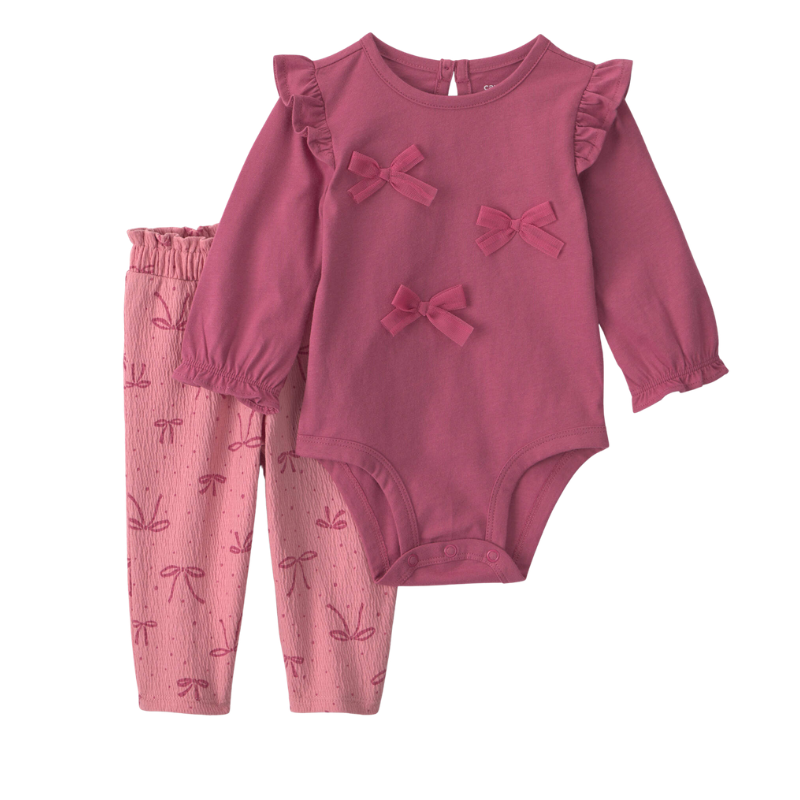 Set de 2 piezas con mameluco y pantalón para bebita