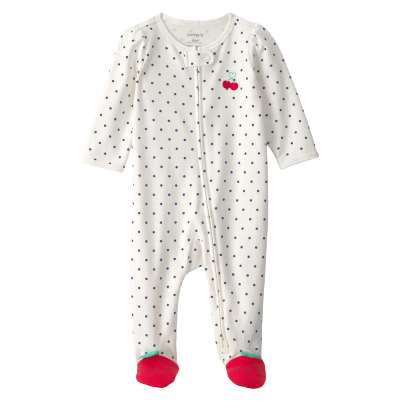 Pijama 1 pieza con estampado de lunares y cerezas para bebita
