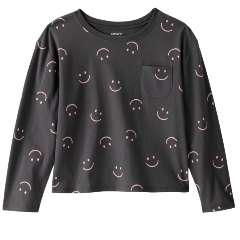 Blusa de manga larga con caritas felices para niña