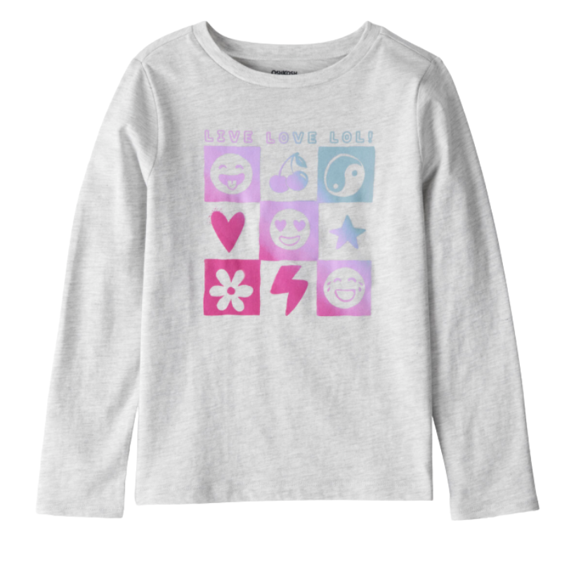 Blusa de manga larga con estampado de íconos y corazones para niña