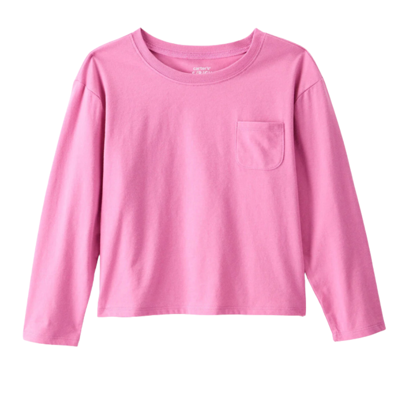 Blusa rosada de manga larga con bolsillo para niña