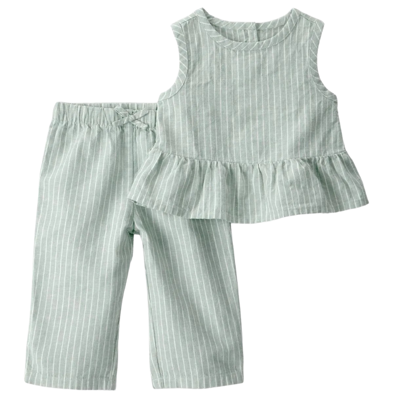 Conjunto de blusa sin mangas y pantalón de lino para bebita