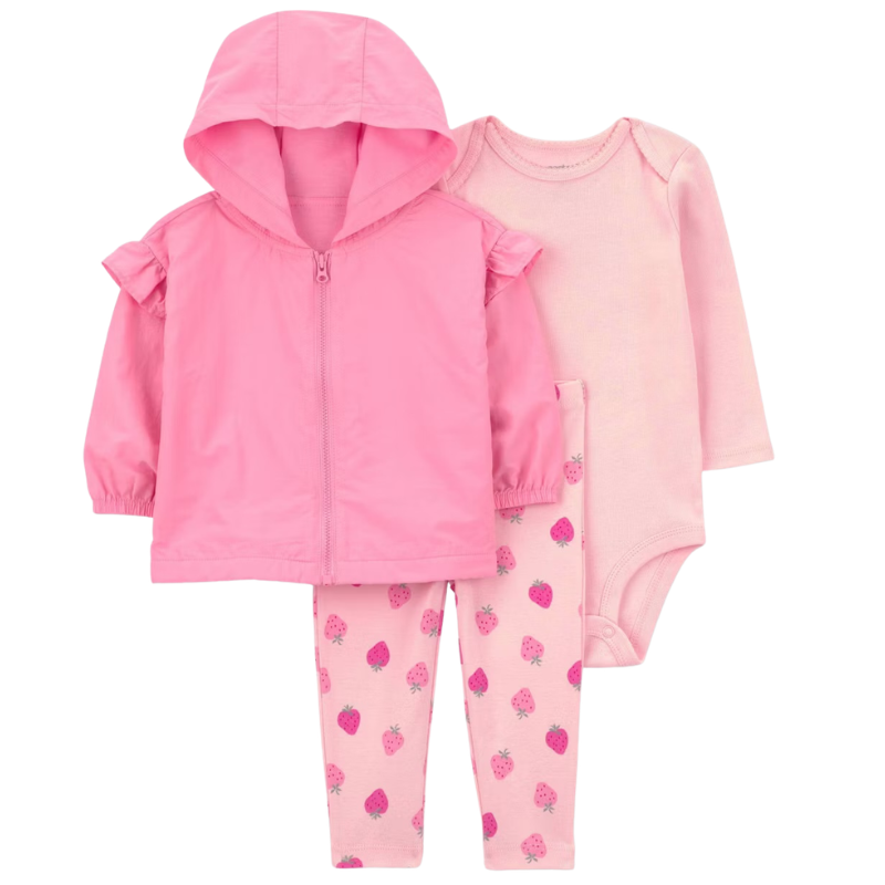 Conjunto de 3 piezas con jacket y fresitas para bebita