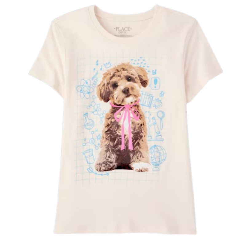 Camiseta con perrito y lazo para niña