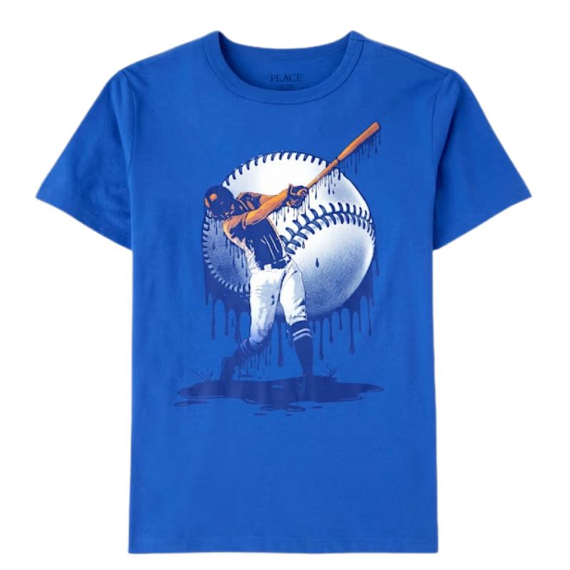 Camiseta azul con diseño de béisbol para niño