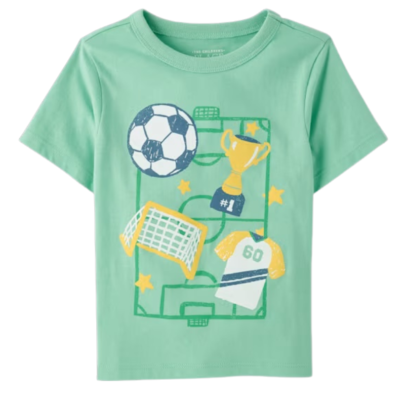 Camiseta verde con diseño de fútbol para niño