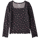 Blusa negra acanalada con flores para niña