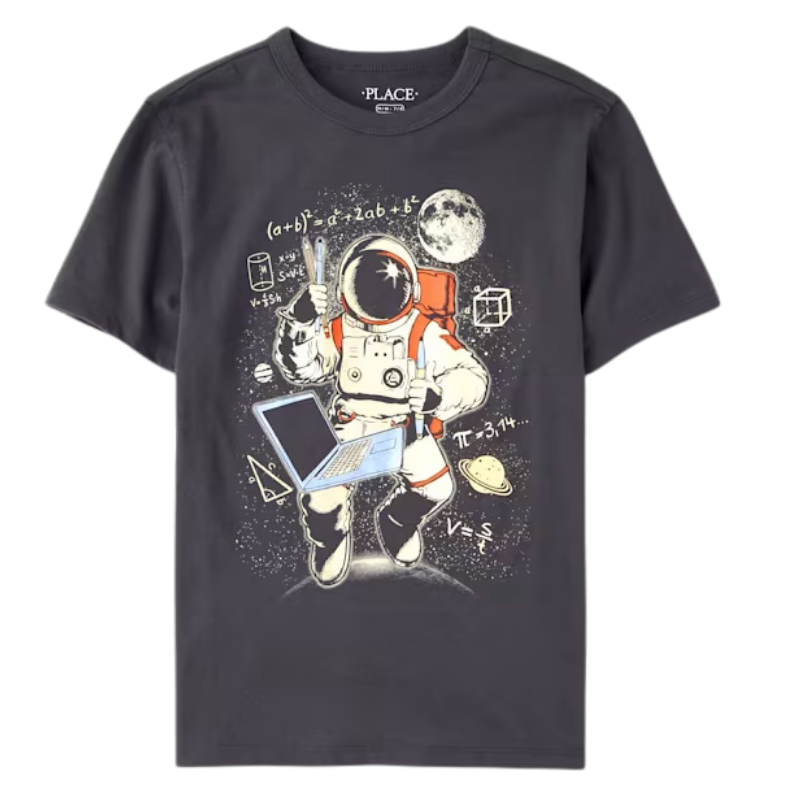 Camiseta verde grisáceo con diseño de astronauta para niño