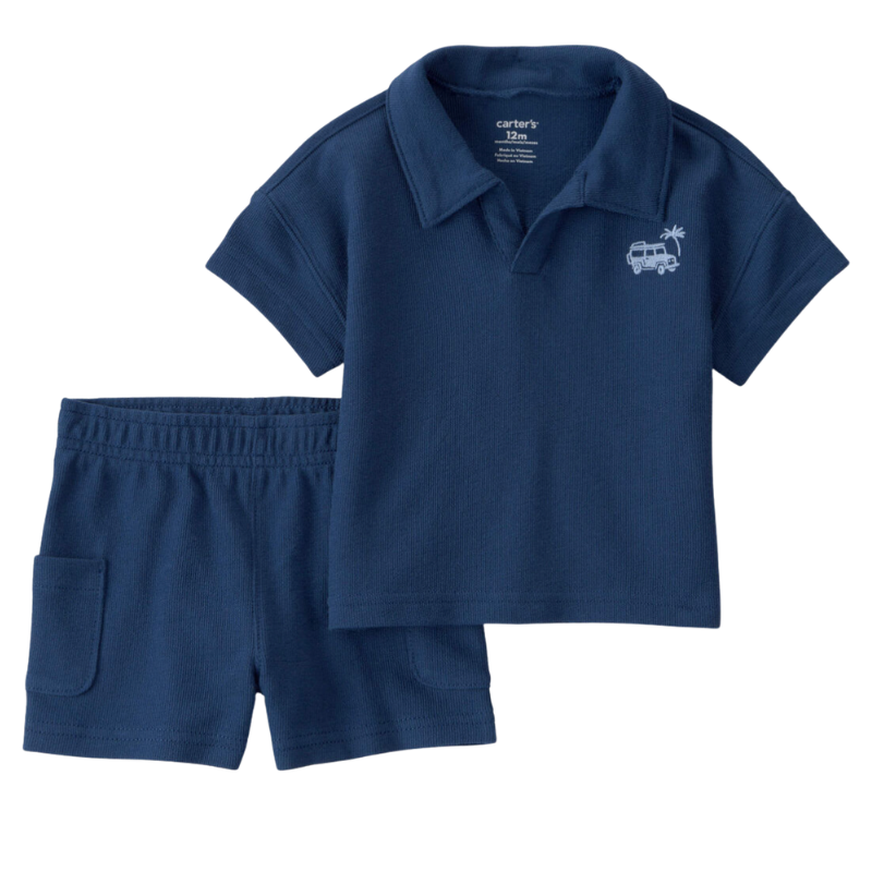 Conjunto 2 piezas tipo polo con short azul para niño