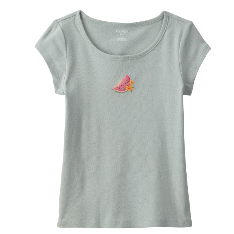 Blusa verde acanalada con sandía para niña