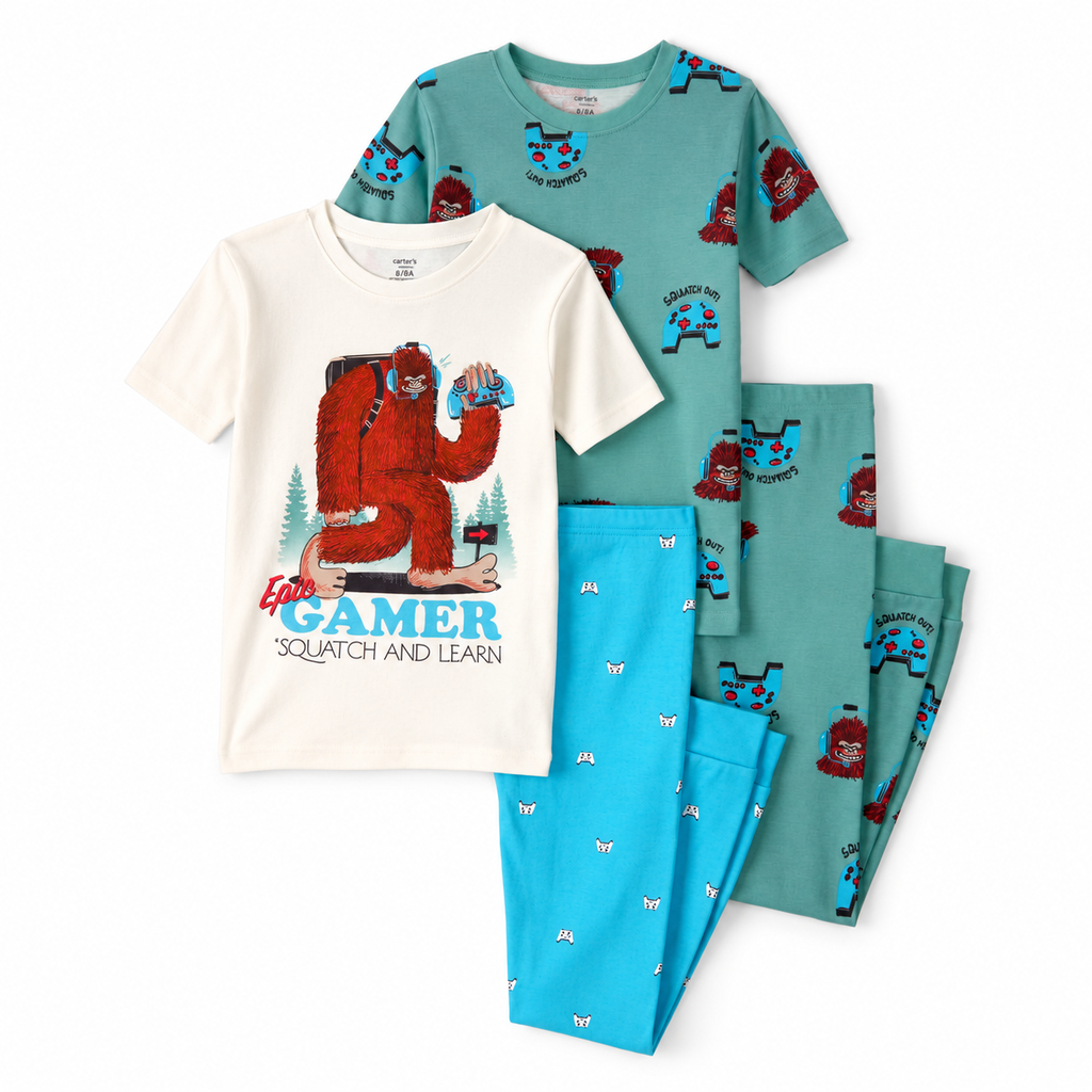 Pijama 4 piezas 100% algodón Bigfoot Gamer para niño
