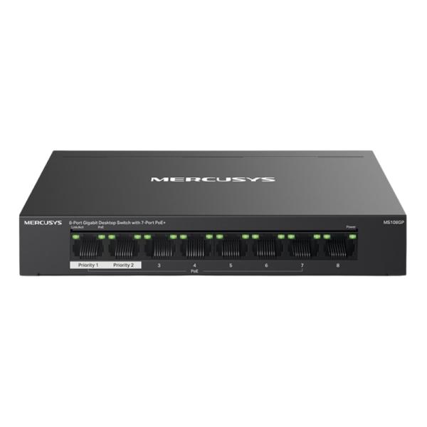 SWITCH MERCUSYS MS108GP(UN) 8 PUERTOS RJ45 GIGABIT 7 CON POE+ 10/100/1000 MBPS NO ADMINISTRABLE