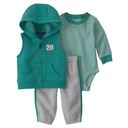 Conjunto 3 piezas con chaleco, mameluco a rayas y pantalón para bebito