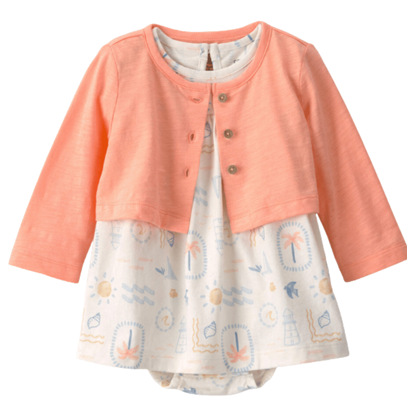 Conjunto vestido estampado con cárdigan