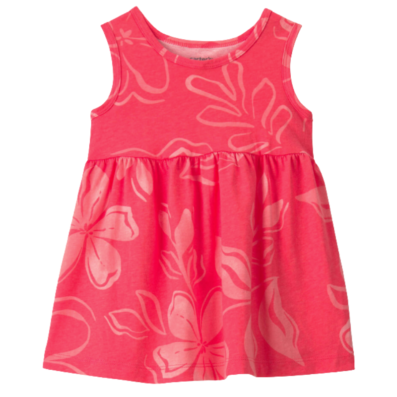 Vestido floral tropical coral para bebita