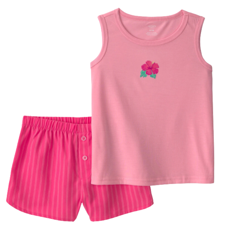 Pijama 2 piezas rosado con flor para niña