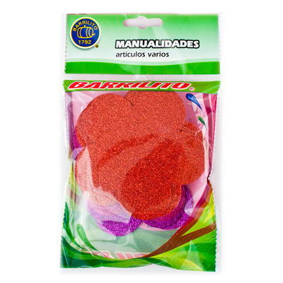 Calcomanía Barrilito de foamy Flor fs003 con Pegamento 9.6 cm 10 piezas 3 colores