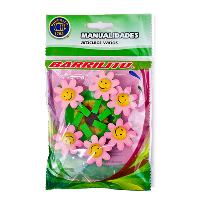Barrilito clip de madera flores rosas wclp10p 6 piezas