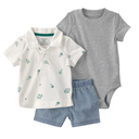 Conjunto 3 piezas estilo deportivo con polo, camiseta y short tipo mezclilla suave