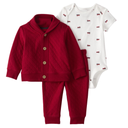 Set de 3 piezas con cárdigan acolchado, mameluco y pantalón para bebé